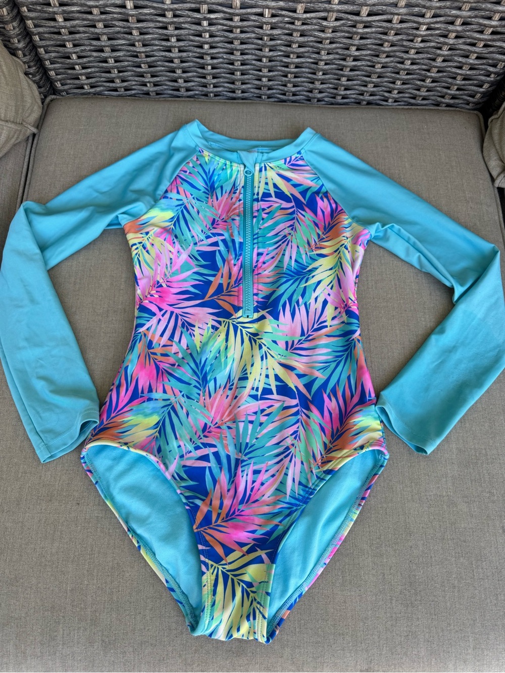 Cat & Jack, Long Sleeve, One-Piece Swimsuit, Tropical Print, Size L 10/12
